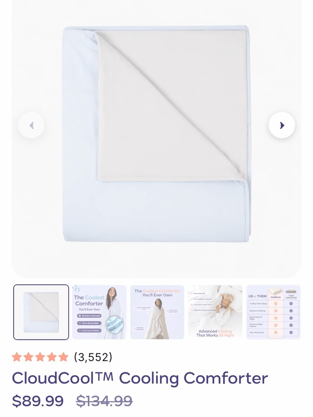 CloudCool™ Lightweight Cooling Comforter in Light Blue and Cream
